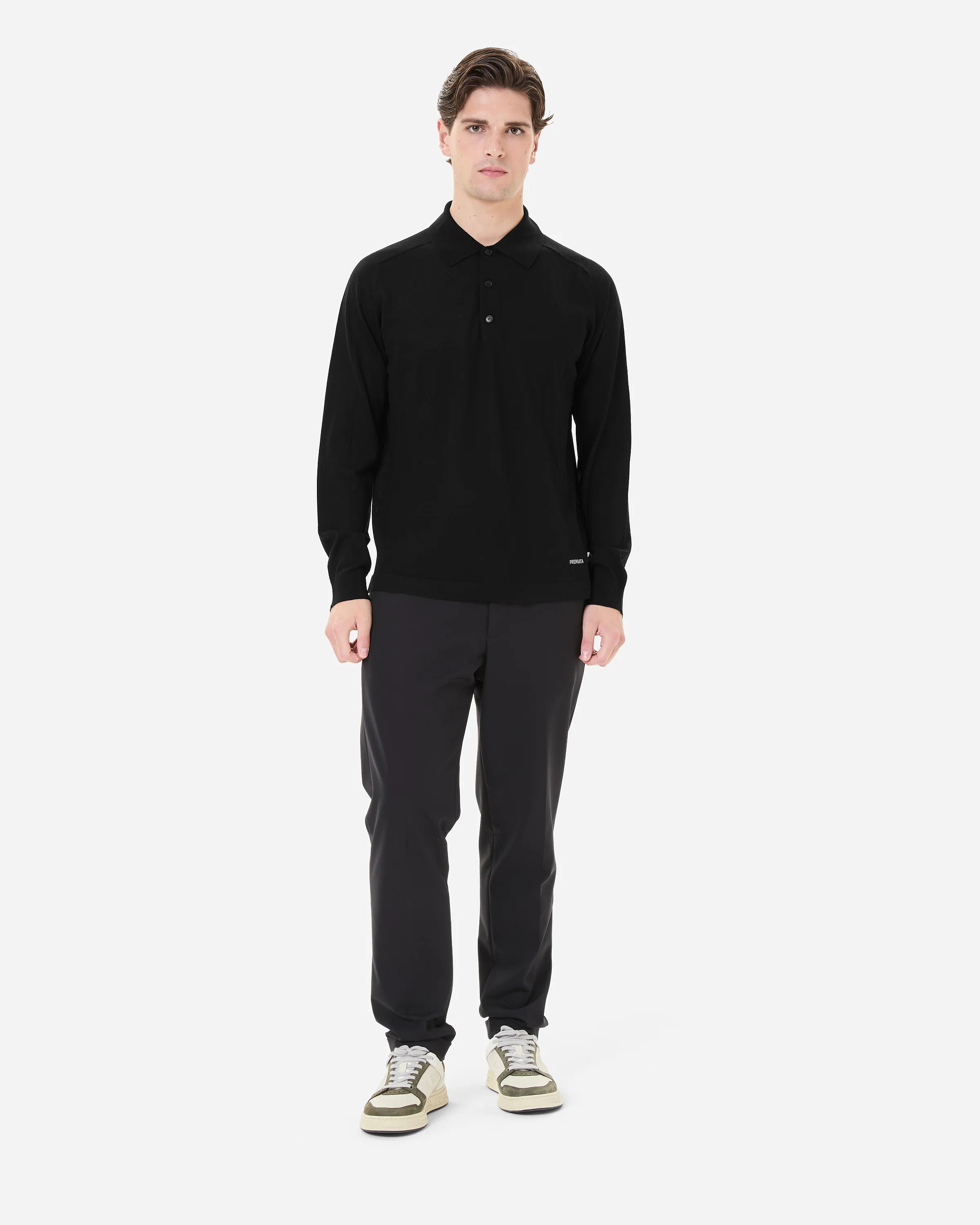 Wool and silk long sleeve polo shirt - Image 7