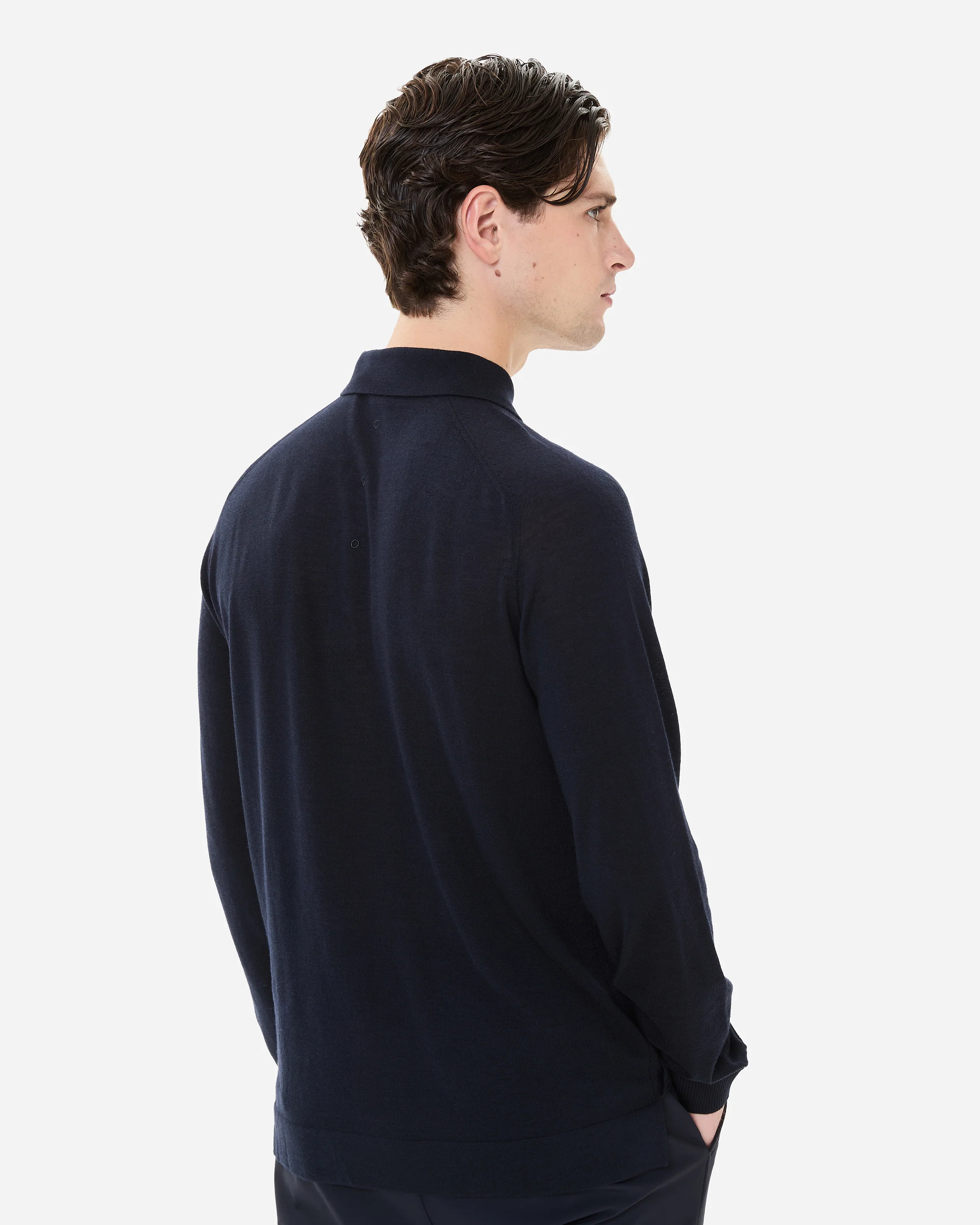 Wool and silk long sleeve polo shirt - Image 6