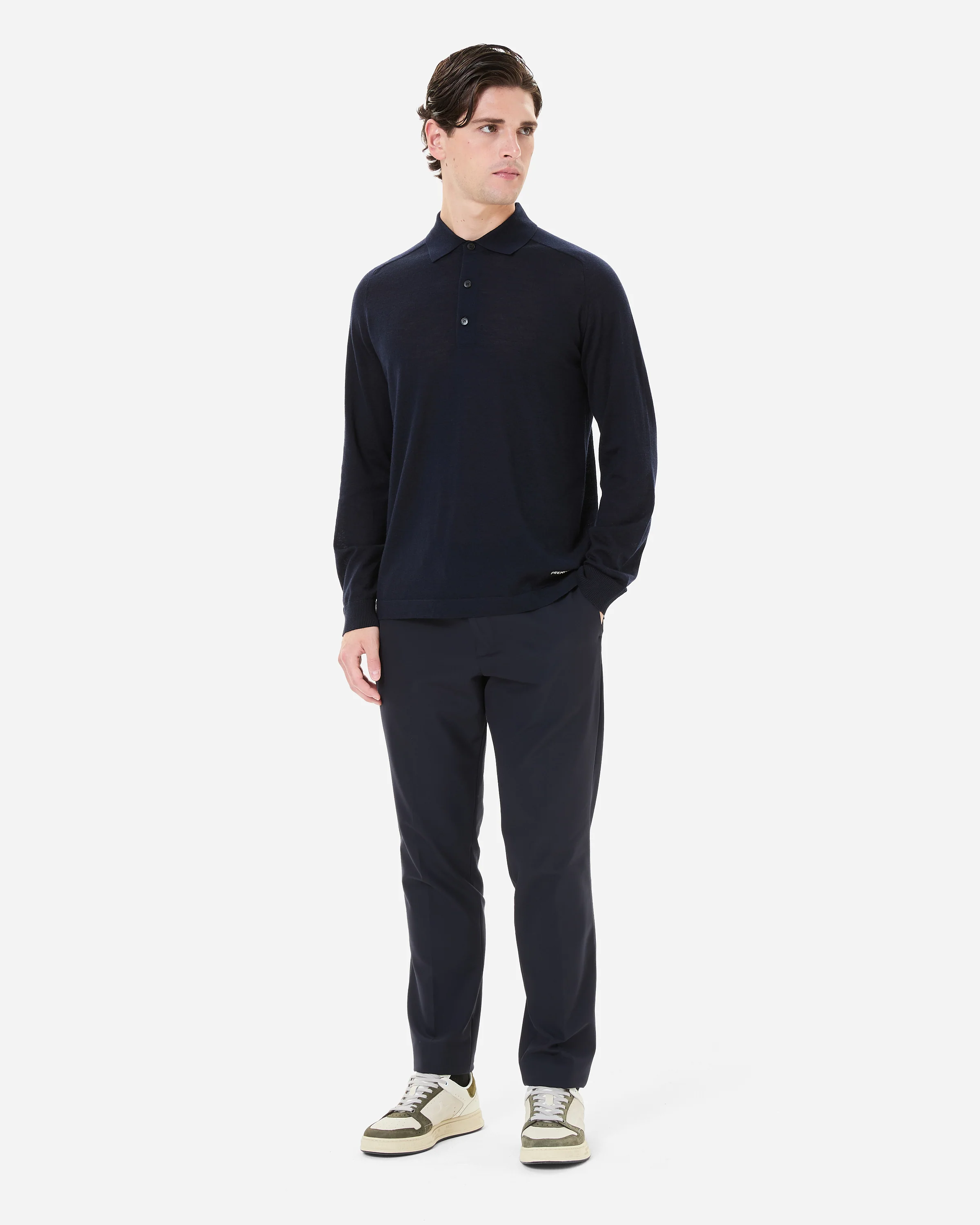 Wool and silk long sleeve polo shirt - Image 7